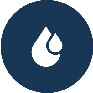 A blue circle with an image of water drops.